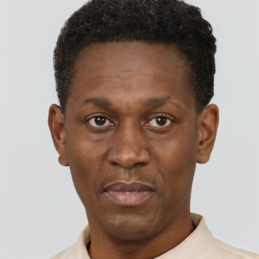 Neutral black young-adult male with short  brown hair and brown eyes