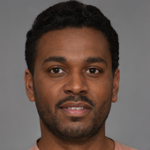 Neutral black young-adult male with short  brown hair and brown eyes