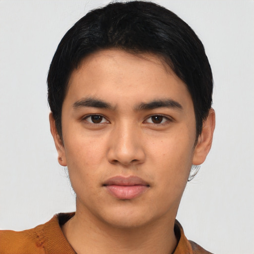 Neutral asian young-adult male with short  black hair and brown eyes
