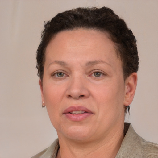 Neutral white adult female with short  brown hair and brown eyes