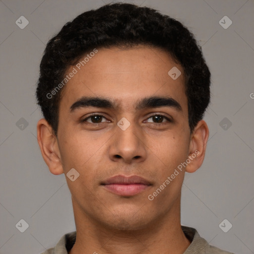 Neutral latino young-adult male with short  brown hair and brown eyes