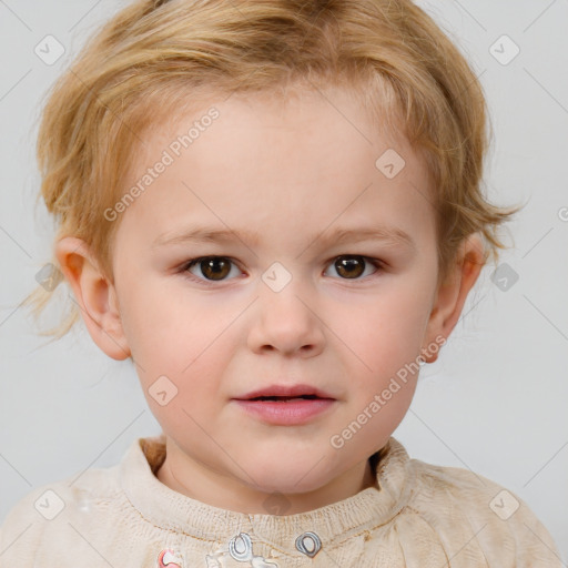 Neutral white child female with medium  brown hair and blue eyes