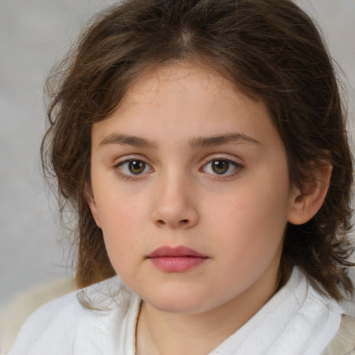 Neutral white child female with medium  brown hair and brown eyes