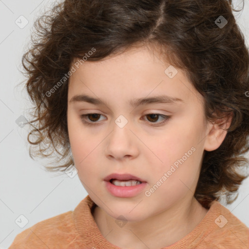 Neutral white child female with medium  brown hair and brown eyes