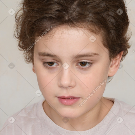 Neutral white child female with short  brown hair and brown eyes