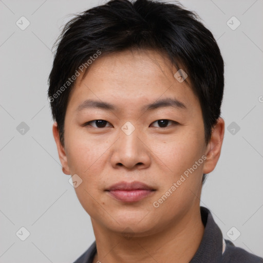 Neutral asian young-adult male with short  brown hair and brown eyes