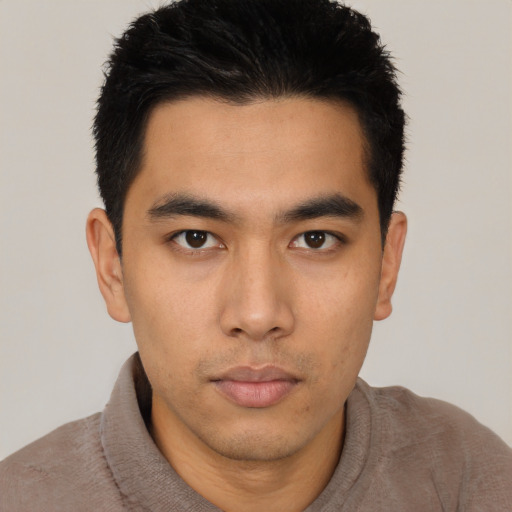 Neutral asian young-adult male with short  black hair and brown eyes
