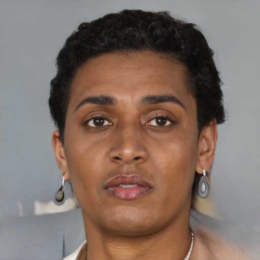 Neutral black young-adult male with short  brown hair and brown eyes