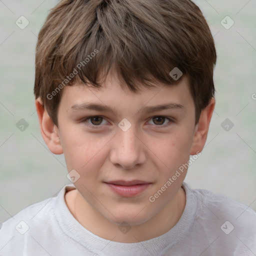 Joyful white child male with short  brown hair and brown eyes