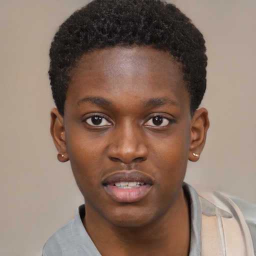 Neutral black young-adult male with short  brown hair and brown eyes