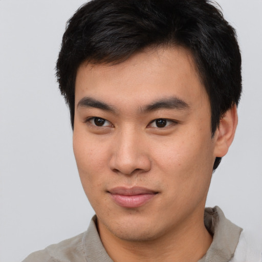 Neutral asian young-adult male with short  brown hair and brown eyes