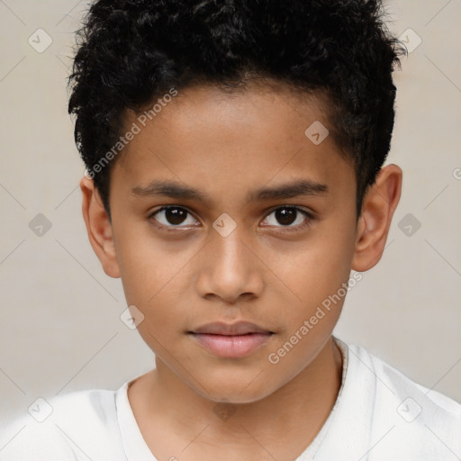 Neutral latino child male with short  brown hair and brown eyes