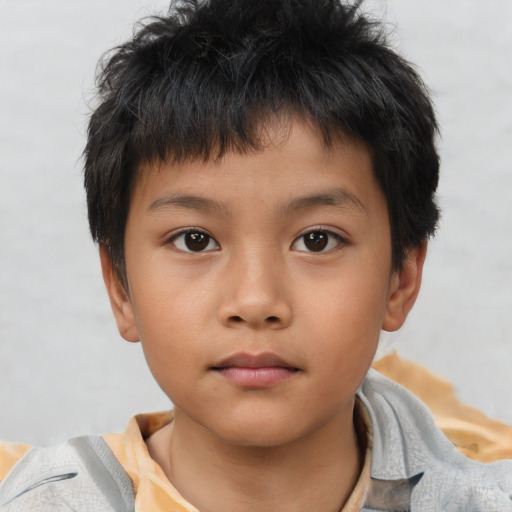 Neutral asian child male with short  brown hair and brown eyes