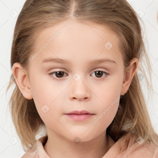 Neutral white child female with medium  brown hair and brown eyes