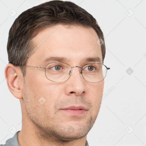 Neutral white adult male with short  brown hair and brown eyes