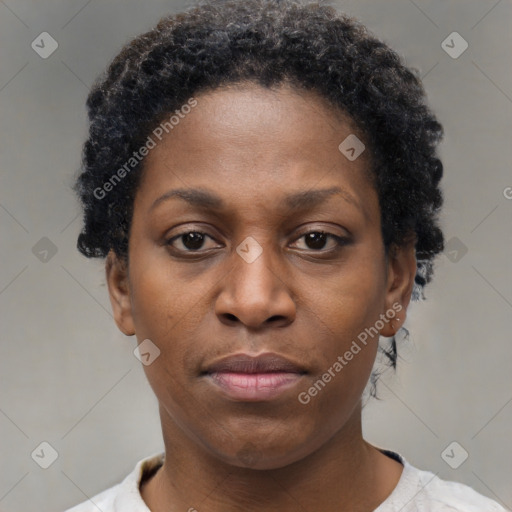 Neutral black young-adult female with short  brown hair and brown eyes