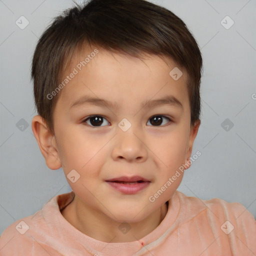 Neutral white child male with short  brown hair and brown eyes