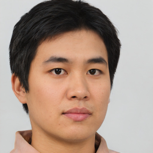 Neutral asian young-adult male with short  black hair and brown eyes
