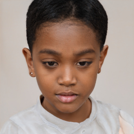 Neutral black child female with short  brown hair and brown eyes