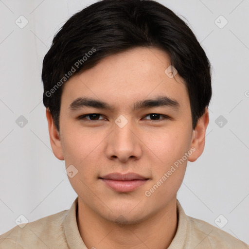 Neutral asian young-adult male with short  brown hair and brown eyes