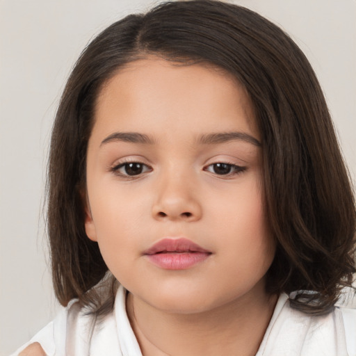 Neutral white child female with medium  brown hair and brown eyes