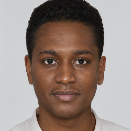 Neutral black young-adult male with short  brown hair and brown eyes