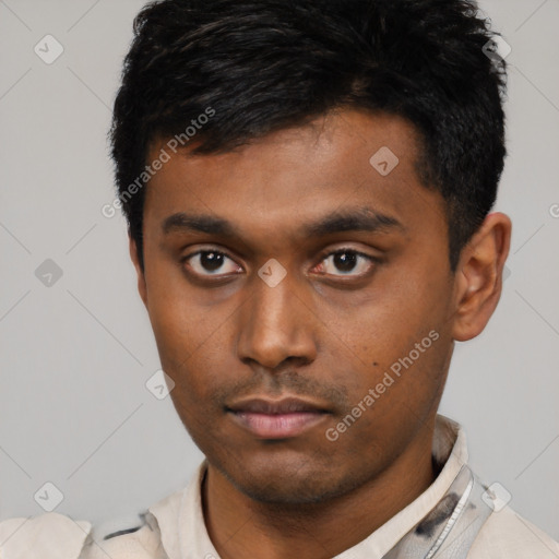 Neutral asian young-adult male with short  black hair and brown eyes