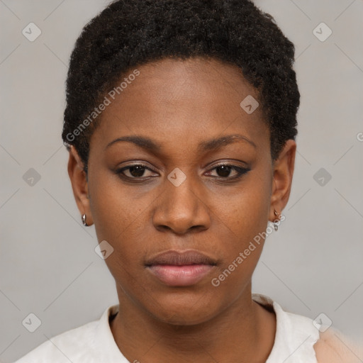 Neutral black young-adult female with short  brown hair and brown eyes