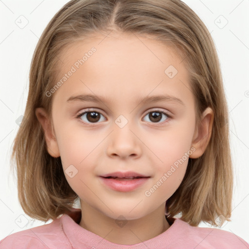 Neutral white child female with medium  brown hair and brown eyes