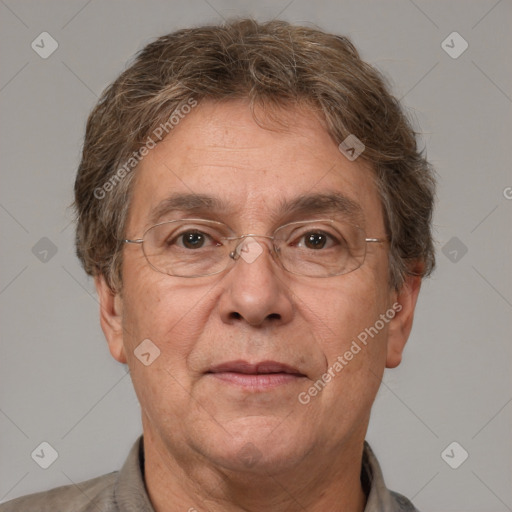 Neutral white middle-aged male with short  brown hair and brown eyes