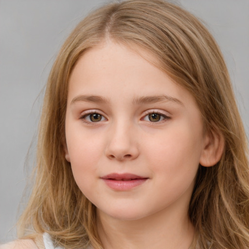 Neutral white child female with long  brown hair and brown eyes