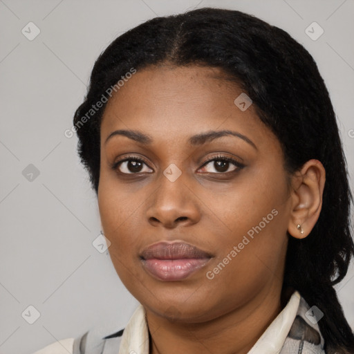 Neutral black young-adult female with medium  black hair and brown eyes