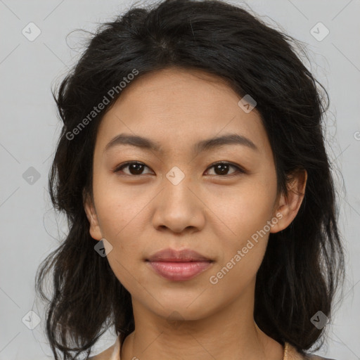 Neutral asian young-adult female with medium  brown hair and brown eyes