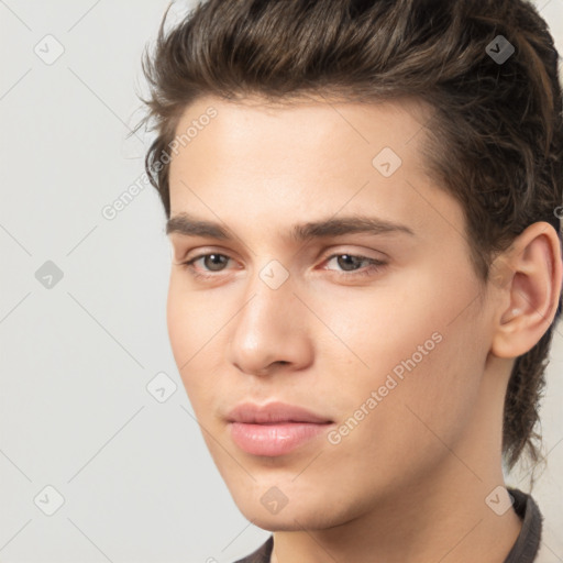 Neutral white young-adult male with medium  brown hair and brown eyes