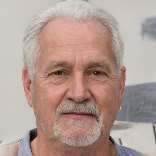 Neutral white middle-aged male with short  gray hair and brown eyes