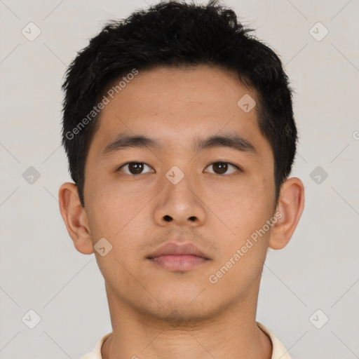 Neutral asian young-adult male with short  brown hair and brown eyes