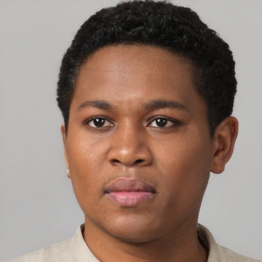 Neutral black young-adult male with short  brown hair and brown eyes