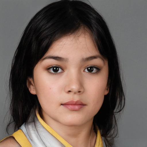 Neutral asian young-adult female with medium  brown hair and brown eyes