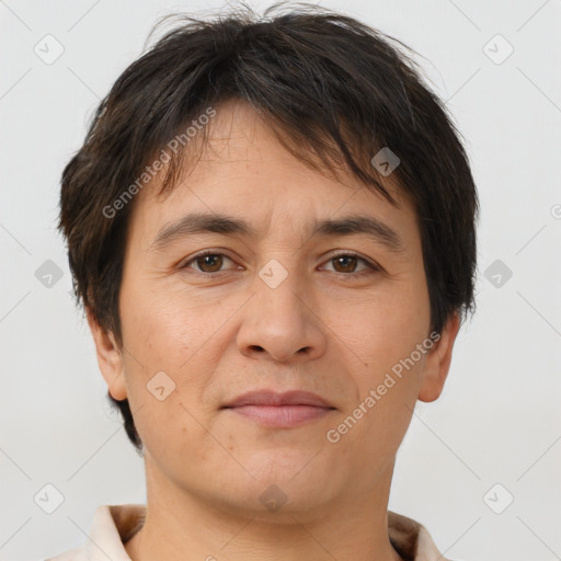 Neutral white adult male with short  brown hair and brown eyes