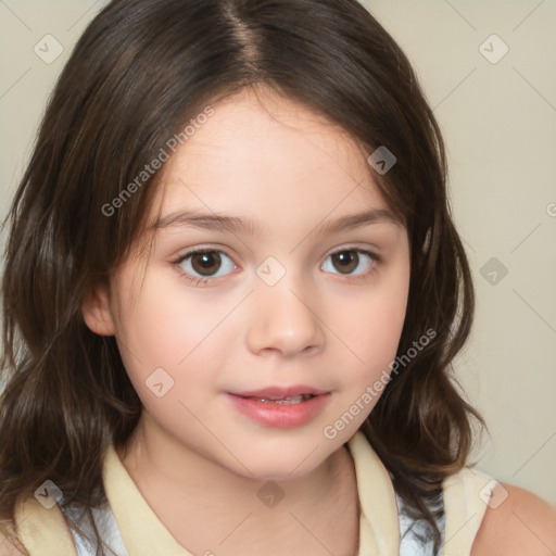 Neutral white child female with medium  brown hair and brown eyes