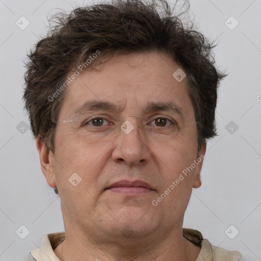 Neutral white adult male with short  brown hair and brown eyes