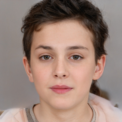 Neutral white child female with short  brown hair and brown eyes