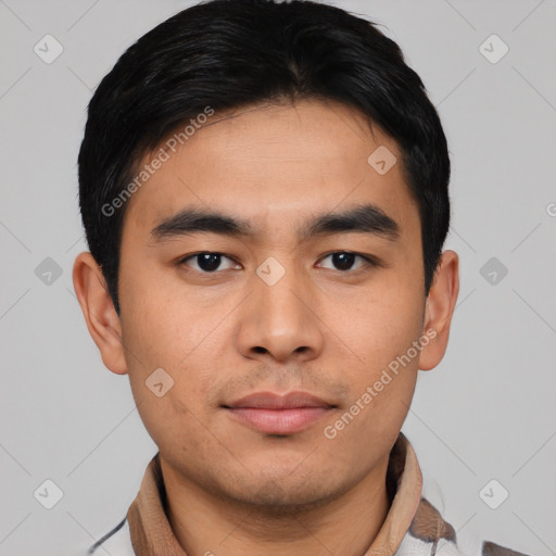 Neutral asian young-adult male with short  black hair and brown eyes