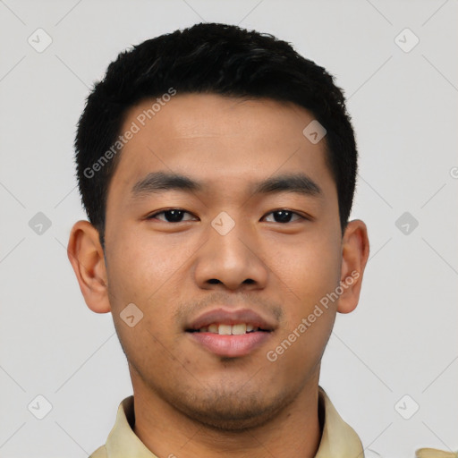 Neutral asian young-adult male with short  black hair and brown eyes