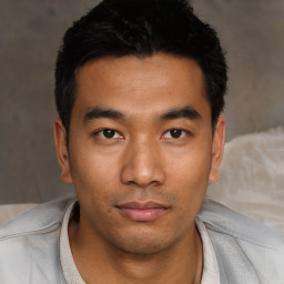 Neutral asian young-adult male with short  black hair and brown eyes