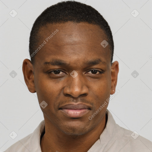 Neutral black young-adult male with short  brown hair and brown eyes