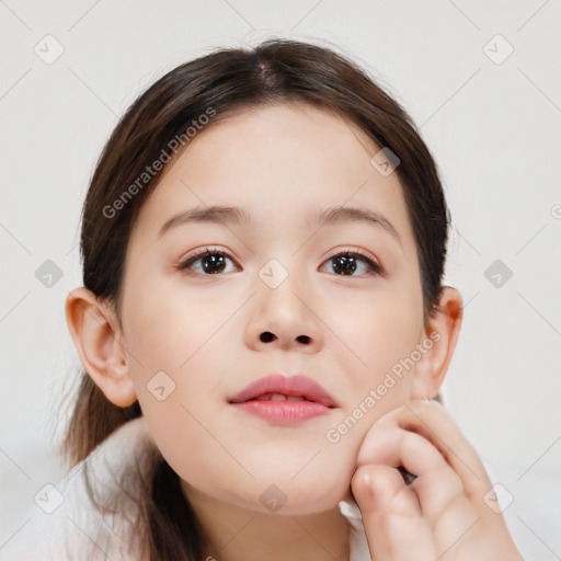 Neutral white child female with medium  brown hair and brown eyes