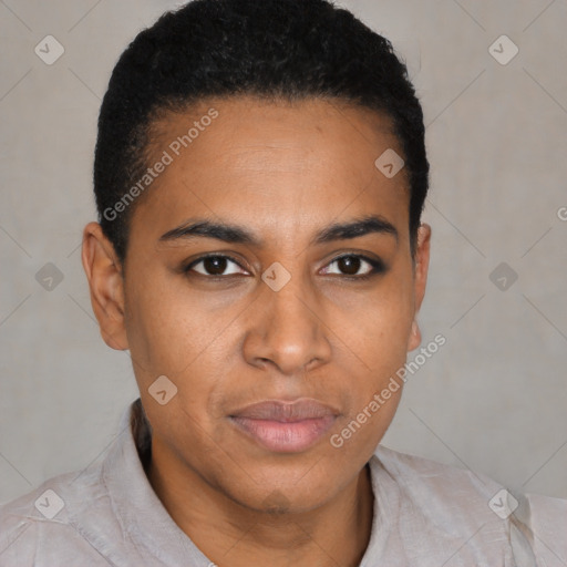 Neutral black young-adult male with short  brown hair and brown eyes