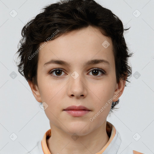 Neutral white child female with short  brown hair and brown eyes