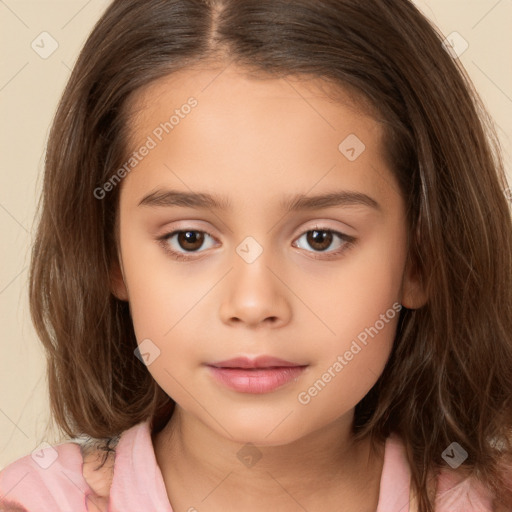 Neutral white child female with medium  brown hair and brown eyes